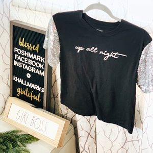 Mighty Fine { Up All Night } Sequin Semi-Crop Tee